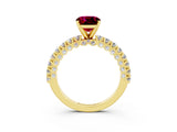 Yellow gold Cushion Cut Diamond Pavé Band Solitaire Ring with Prong Setting_3