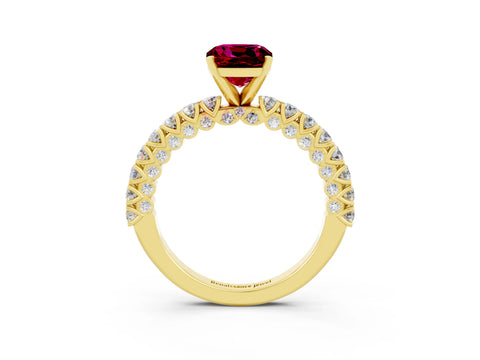 Yellow gold Cushion Cut Diamond Pavé Band Solitaire Ring with Prong Setting_3