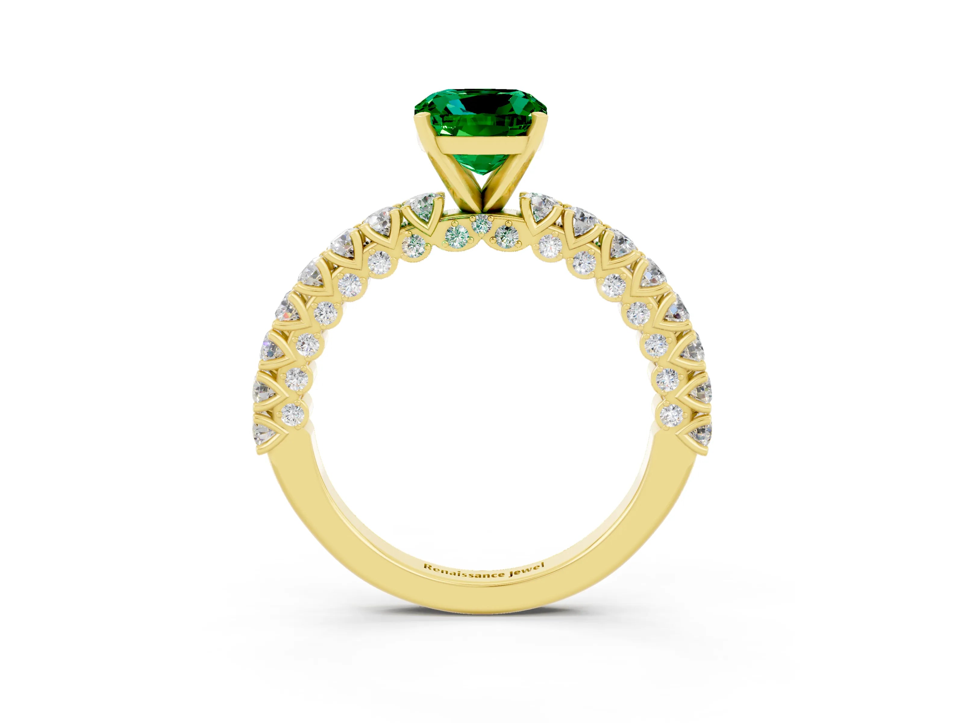 Yellow gold Cushion Cut Diamond Pavé Band Solitaire Ring with Prong Setting_3