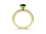 Yellow gold Cushion Cut Diamond Pavé Band Solitaire Ring with Prong Setting_3