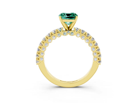 Yellow gold Cushion Cut Diamond Pavé Band Solitaire Ring with Prong Setting_3