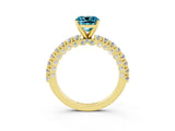 Yellow gold Cushion Cut Diamond Pavé Band Solitaire Ring with Prong Setting_3