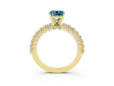 Yellow gold Cushion Cut Diamond Pavé Band Solitaire Ring with Prong Setting_3