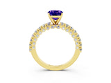 Yellow gold Cushion Cut Diamond Pavé Band Solitaire Ring with Prong Setting_3