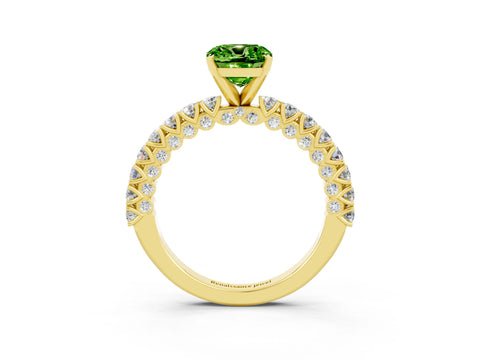 Yellow gold Cushion Cut Diamond Pavé Band Solitaire Ring with Prong Setting_3