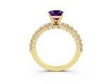 Yellow gold Cushion Cut Diamond Pavé Band Solitaire Ring with Prong Setting_3