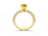 Yellow gold Cushion Cut Diamond Pavé Band Solitaire Ring with Prong Setting_3
