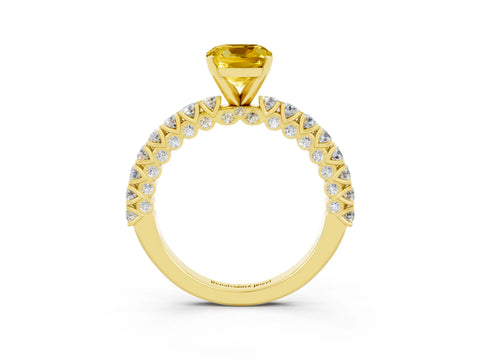 Yellow gold Cushion Cut Diamond Pavé Band Solitaire Ring with Prong Setting_3