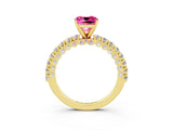 Yellow gold Cushion Cut Diamond Pavé Band Solitaire Ring with Prong Setting_3