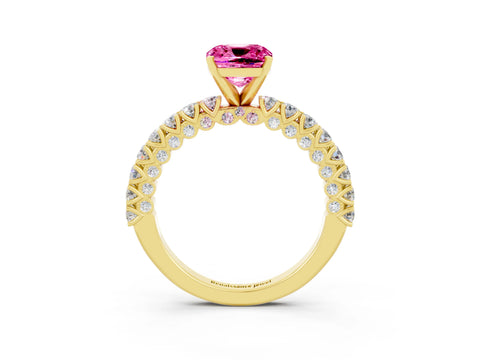 Yellow gold Cushion Cut Diamond Pavé Band Solitaire Ring with Prong Setting_3