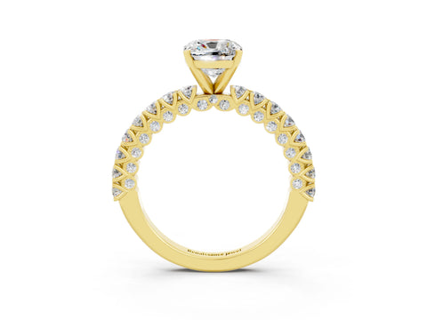 Yellow gold Cushion Cut Diamond Pavé Band Solitaire Ring with Prong Setting_3