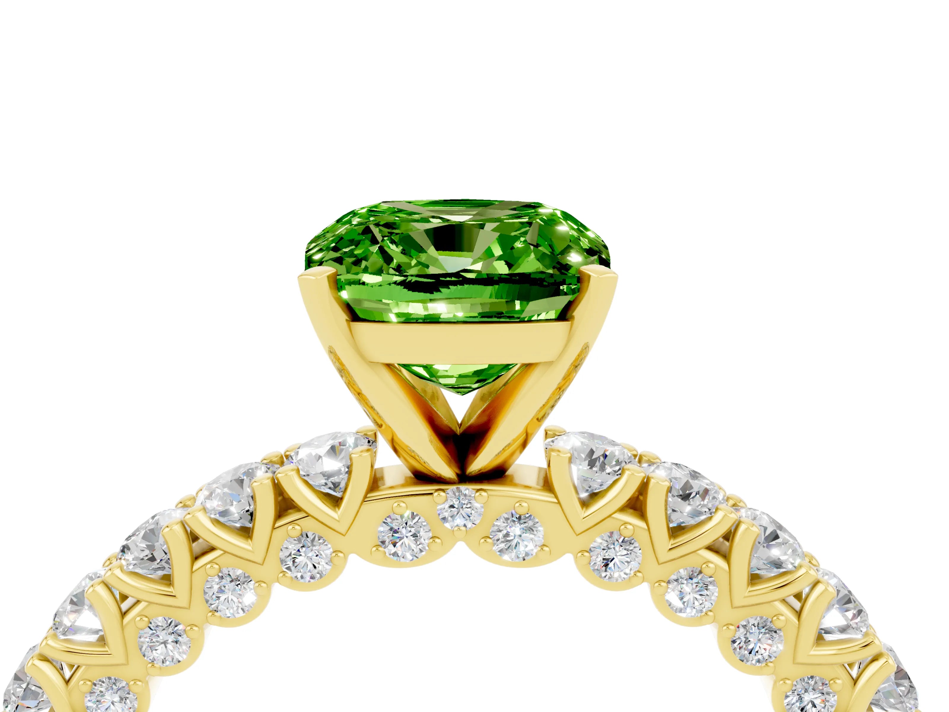 Yellow gold Cushion Cut Diamond Pavé Band Solitaire Ring with Prong Setting_4