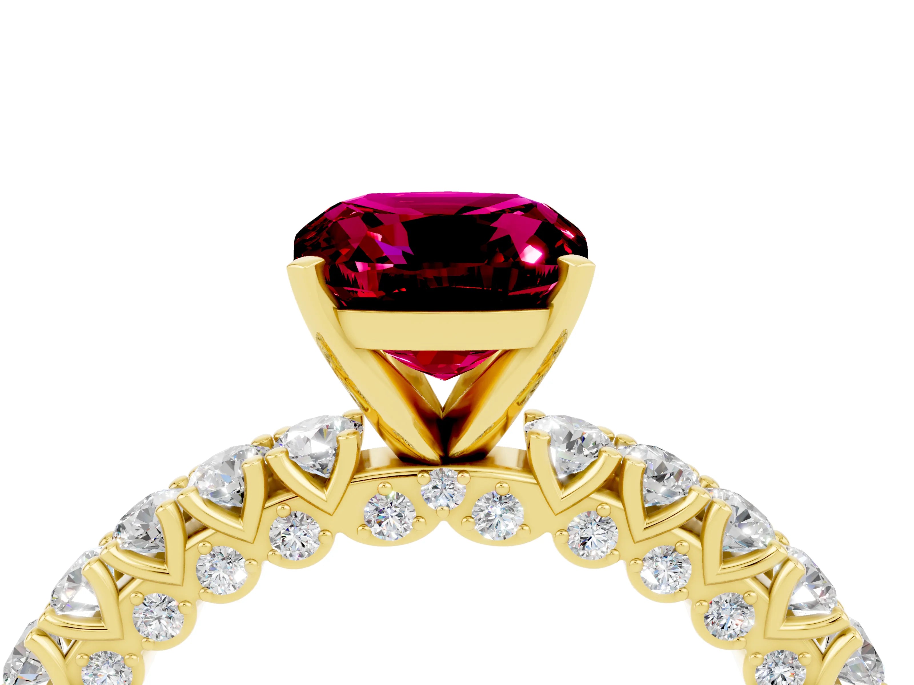Yellow gold Cushion Cut Diamond Pavé Band Solitaire Ring with Prong Setting_4