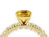 Yellow gold Cushion Cut Diamond Pavé Band Solitaire Ring with Prong Setting_4