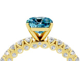 Yellow gold Cushion Cut Diamond Pavé Band Solitaire Ring with Prong Setting_4