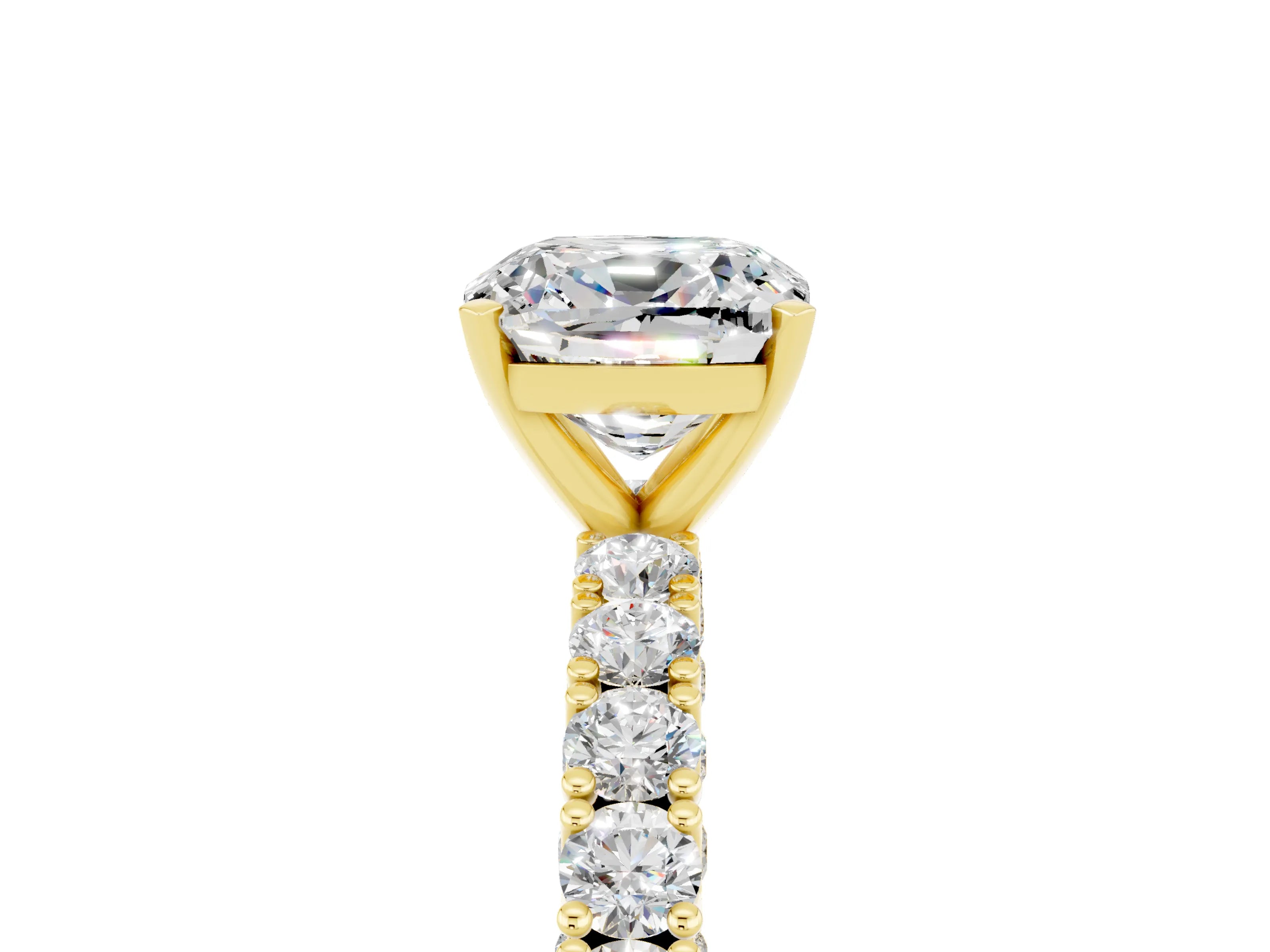 Yellow gold Cushion Cut Diamond Pavé Band Solitaire Ring with Prong Setting_5