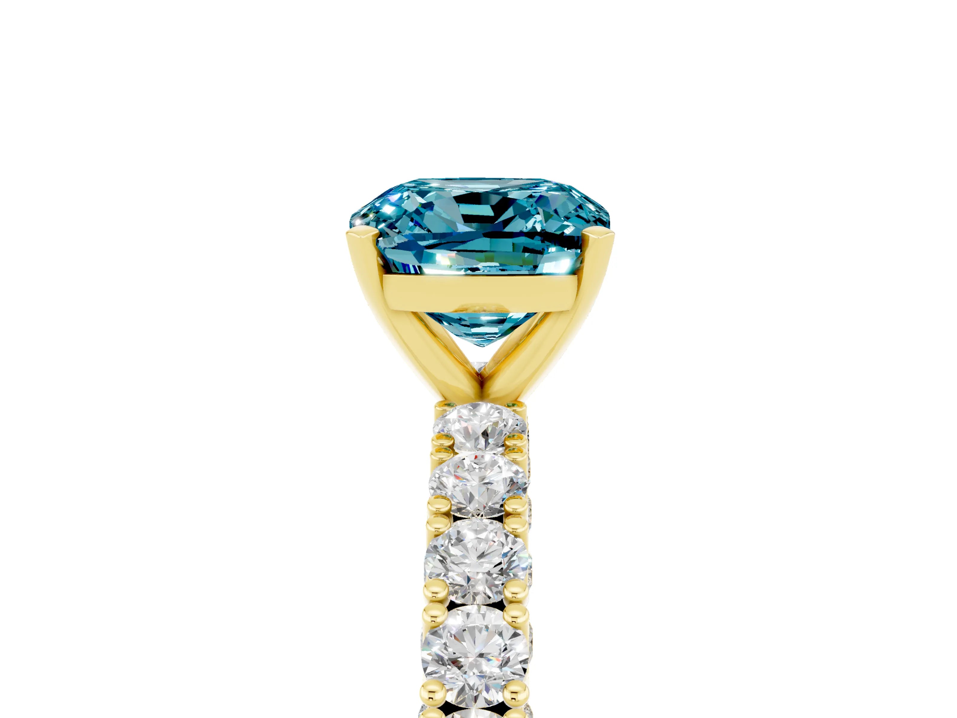 Yellow gold Cushion Cut Diamond Pavé Band Solitaire Ring with Prong Setting_5