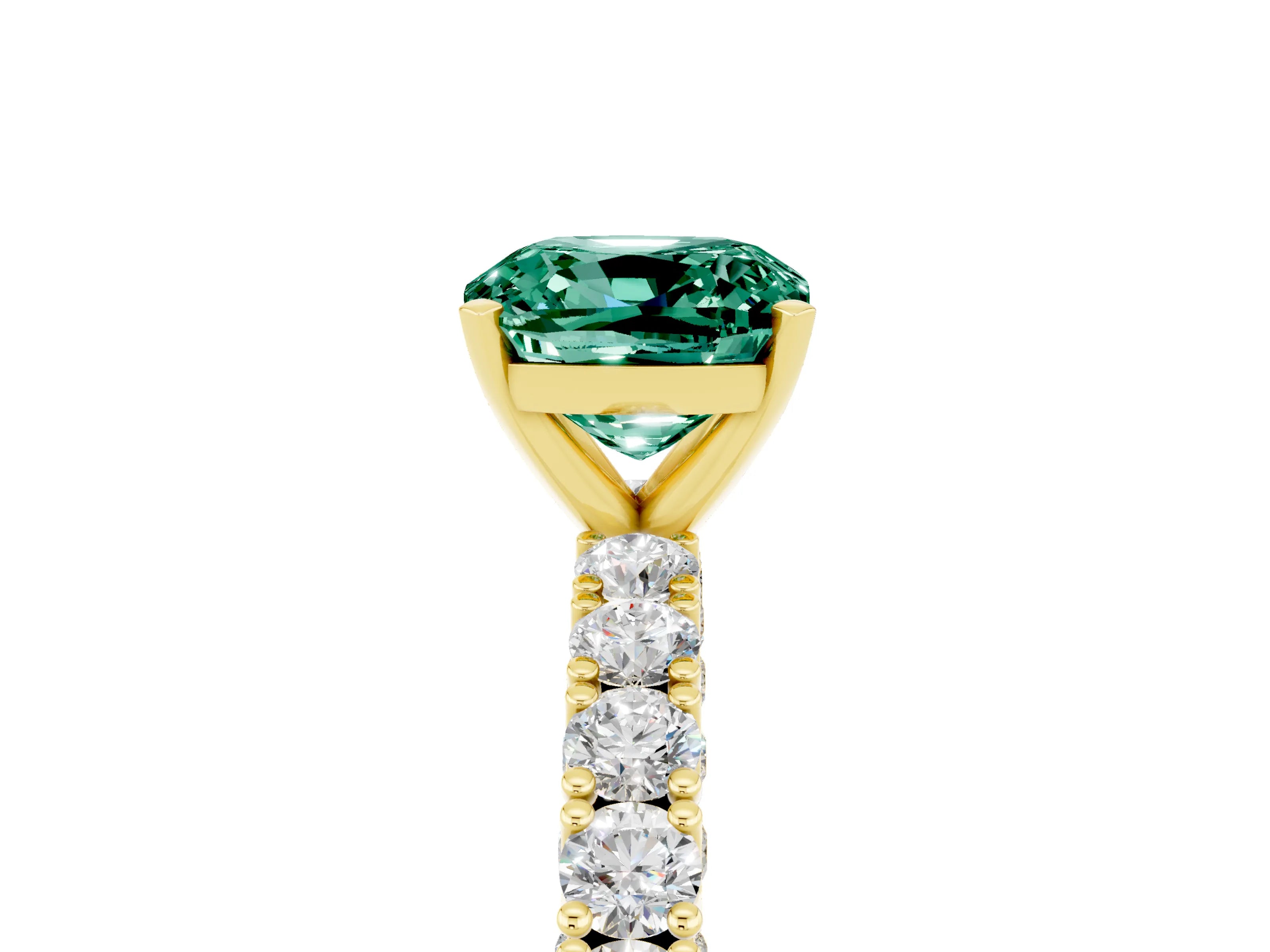 Yellow gold Cushion Cut Diamond Pavé Band Solitaire Ring with Prong Setting_5