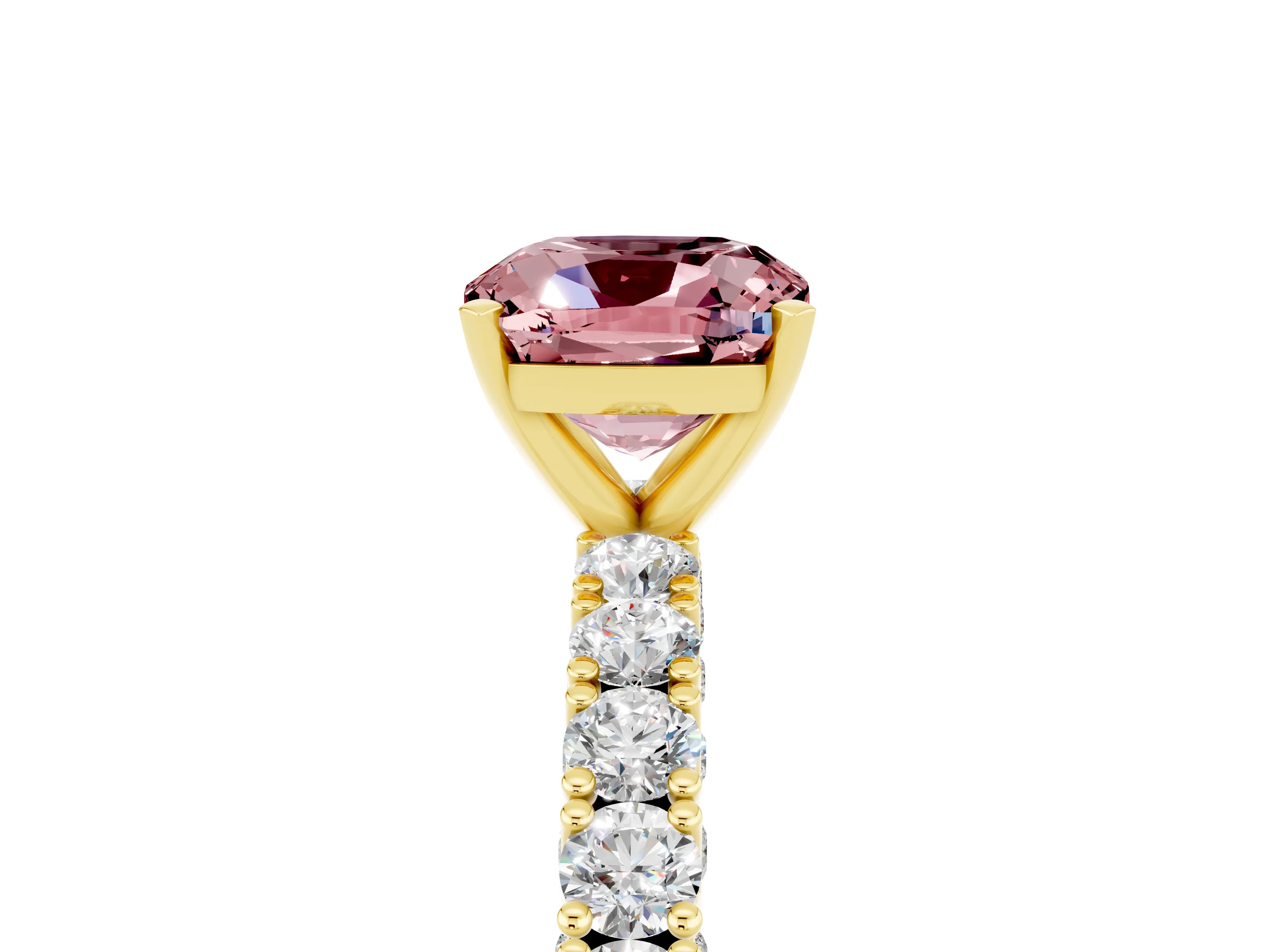 Yellow gold Cushion Cut Diamond Pavé Band Solitaire Ring with Prong Setting_5