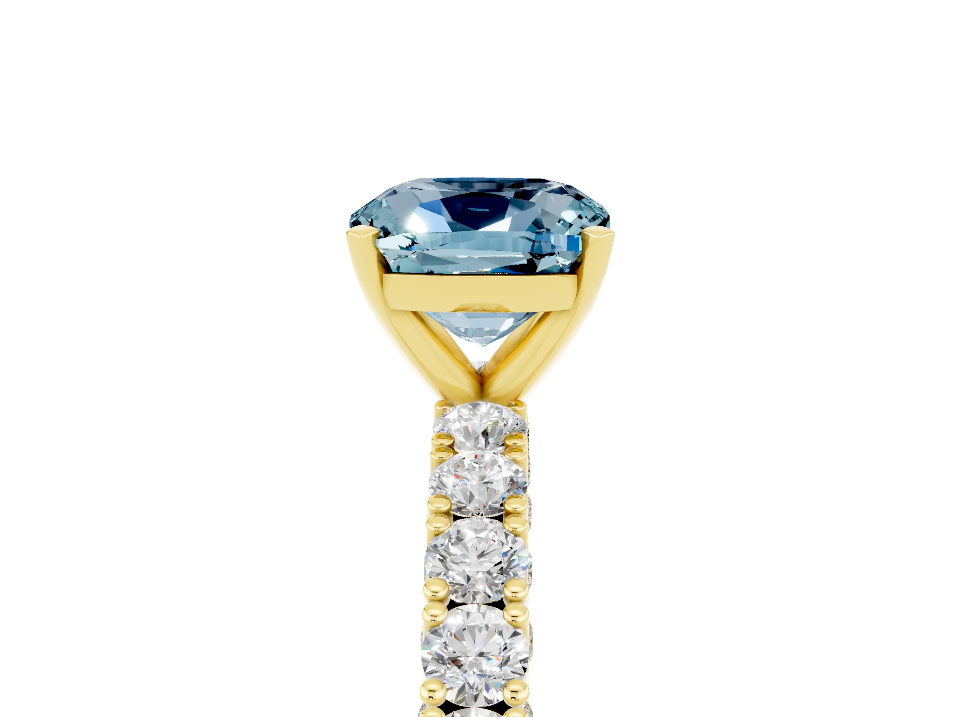 Yellow gold Cushion Cut Diamond Pavé Band Solitaire Ring with Prong Setting_5