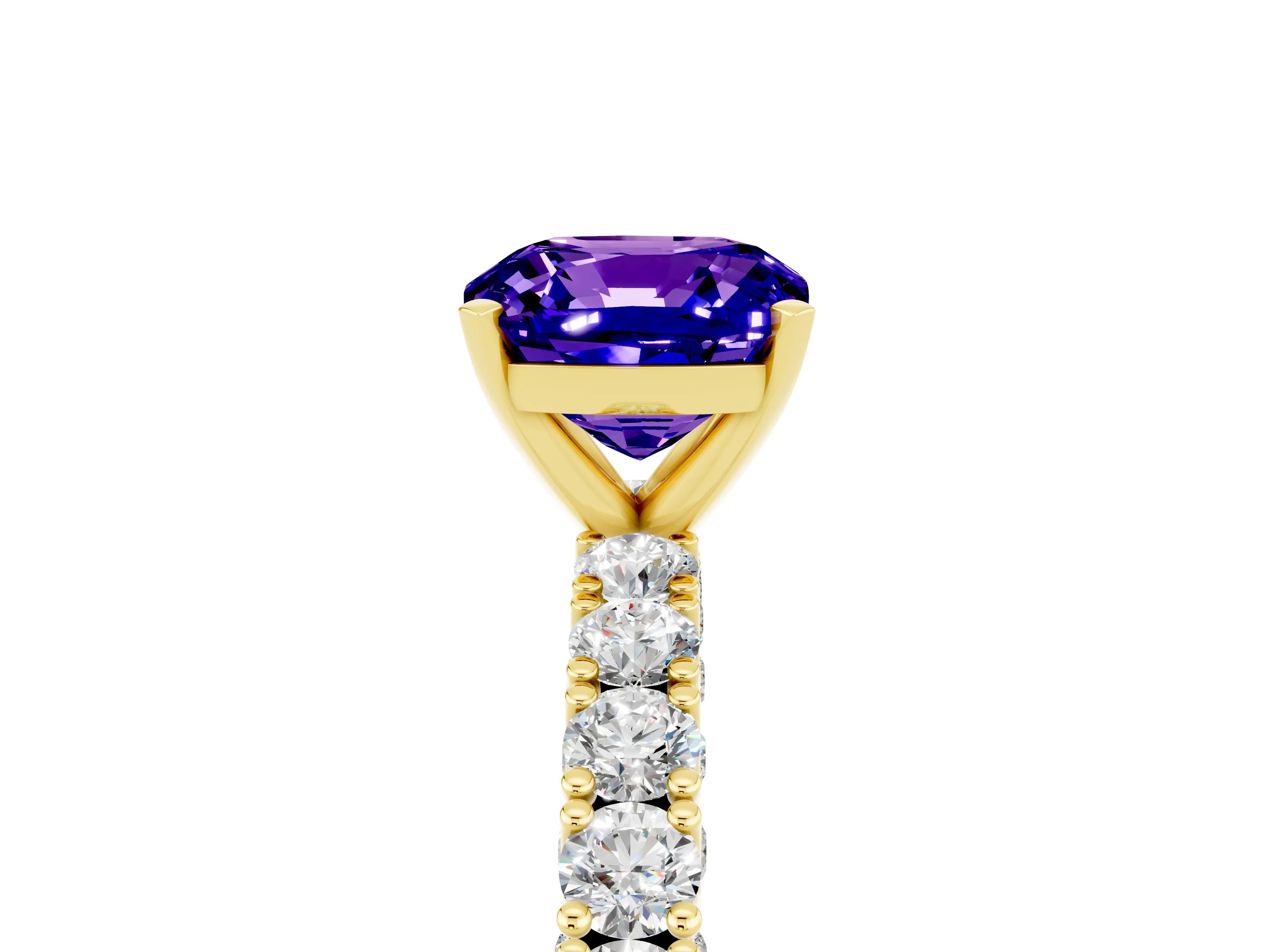 Yellow gold Cushion Cut Diamond Pavé Band Solitaire Ring with Prong Setting_5