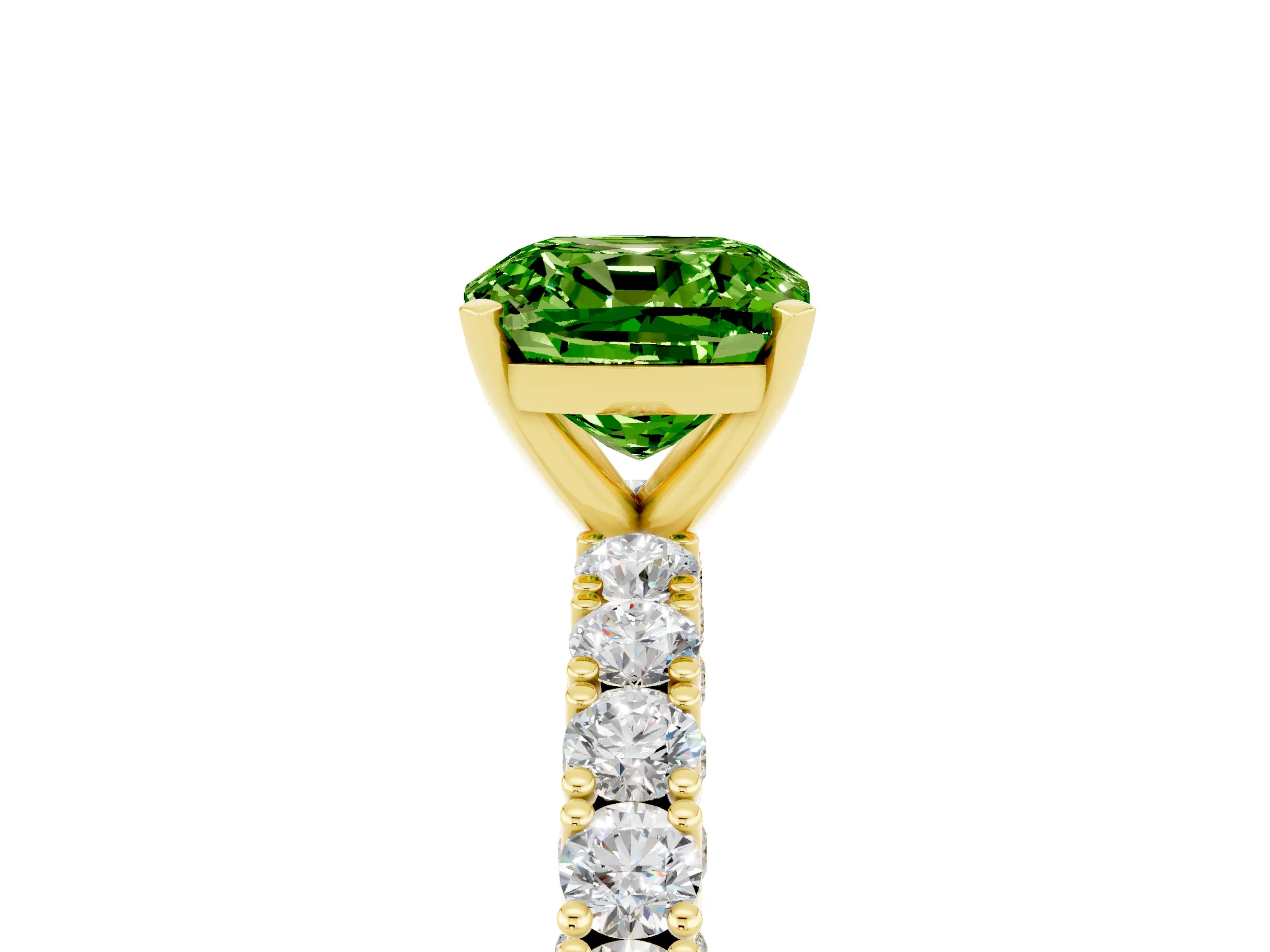 Yellow gold Cushion Cut Diamond Pavé Band Solitaire Ring with Prong Setting_5