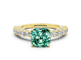 Yellow gold Cushion Cut Diamond Pavé Band Solitaire Ring with Prong Setting