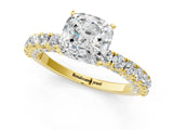 Yellow gold Cushion Cut Diamond Pavé Band Solitaire Ring with Prong Setting_94