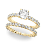 Yellow gold Cushion Cut Diamond Pavé Band Solitaire with Four-Prong Setting 1