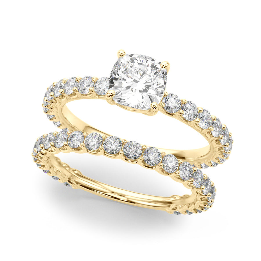Yellow gold Pear Cut Diamond Solitaire Ring with U-Prong Diamond Band and Four Prong Setting