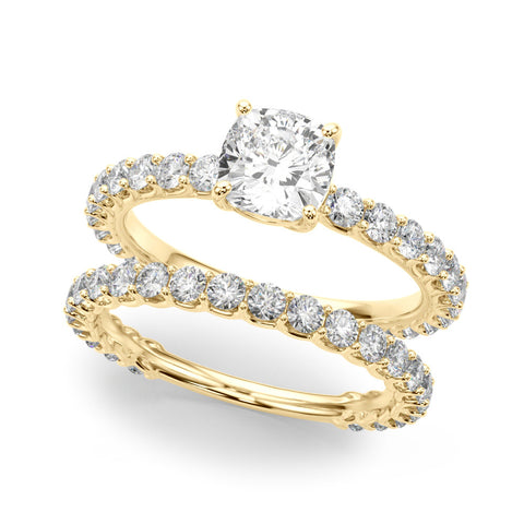 Yellow gold Cushion Cut Diamond Pavé Band Solitaire with Four-Prong Setting 1