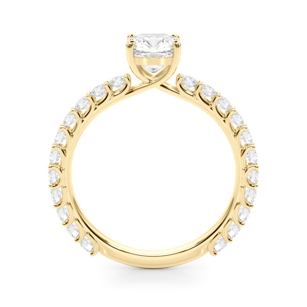 Yellow gold Pear Cut Diamond Solitaire Ring with U-Prong Diamond Band and Four Prong Setting