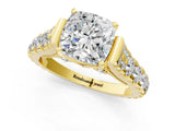 Yellow gold Cushion Cut Diamond Pavé Band Solitaire with Four-Prong Setting_17