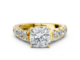 Yellow gold Cushion Cut Diamond Pavé Band Solitaire with Four-Prong Setting_25