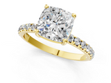 Yellow gold Cushion Cut Diamond Pavé Band Solitaire with Four-Prong Setting_5