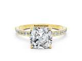 Yellow gold Cushion Cut Diamond Pavé Band with Six-Prong Setting