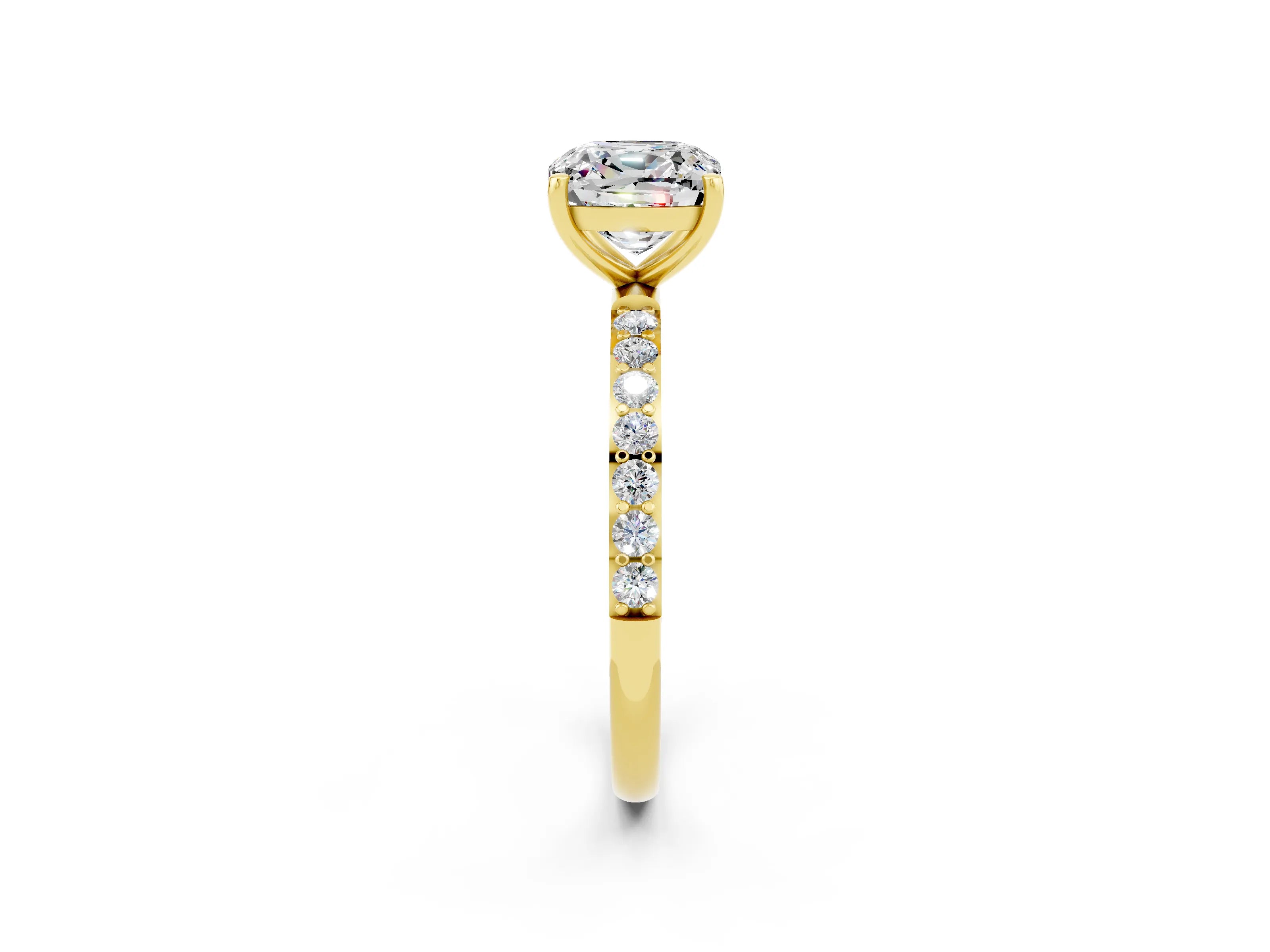 Yellow gold Cushion Cut Diamond Pavé Band with Six-Prong Setting_2
