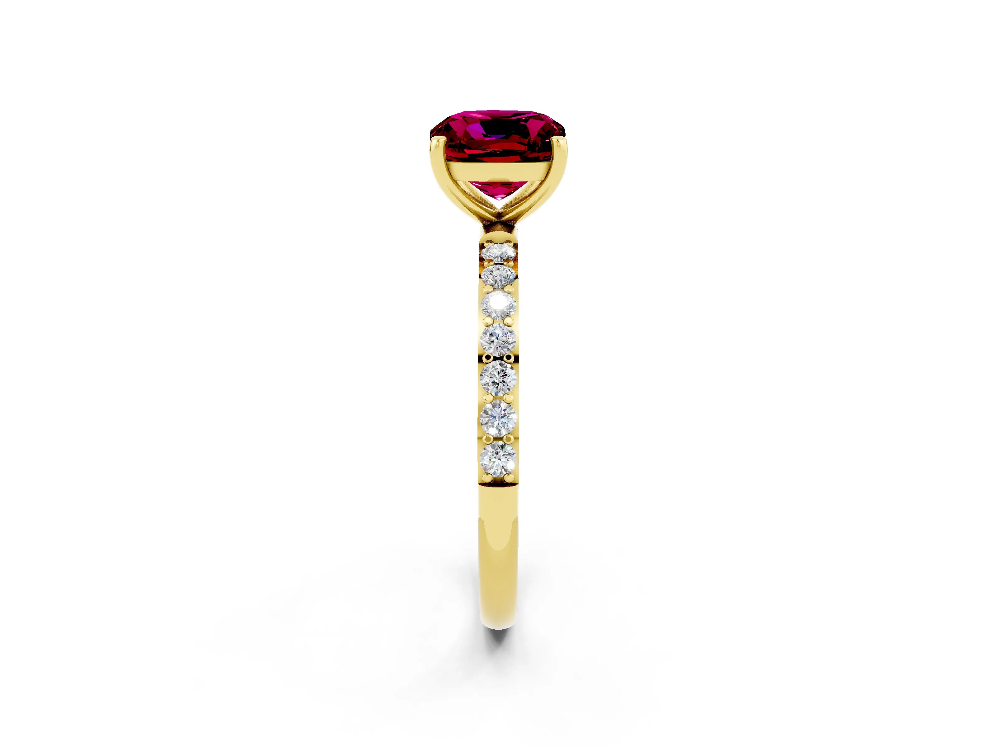Yellow gold Cushion Cut Diamond Pavé Band with Six-Prong Setting_2