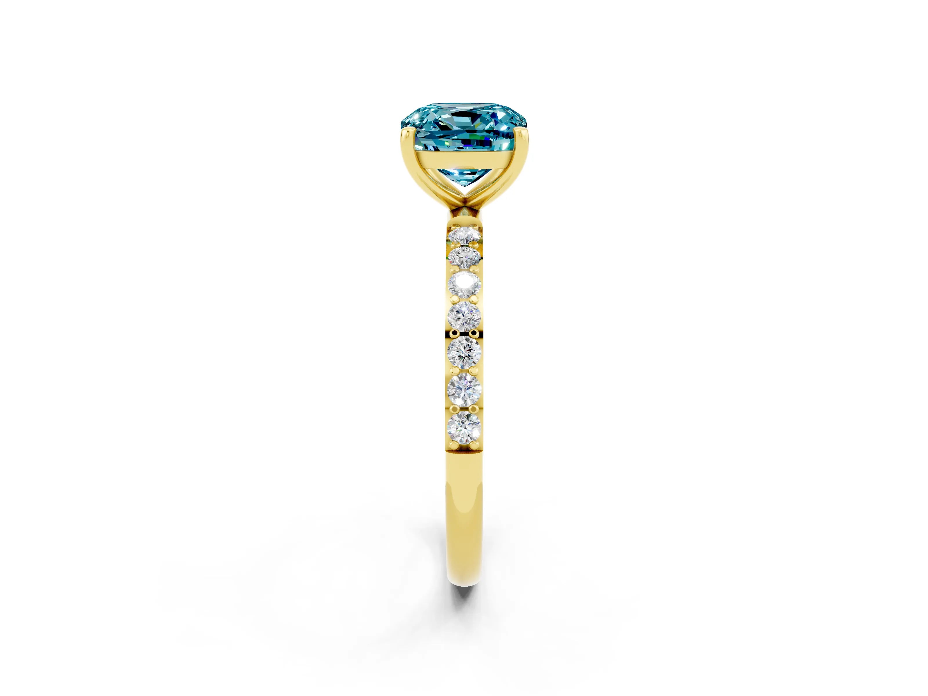 Yellow gold Cushion Cut Diamond Pavé Band with Six-Prong Setting_2