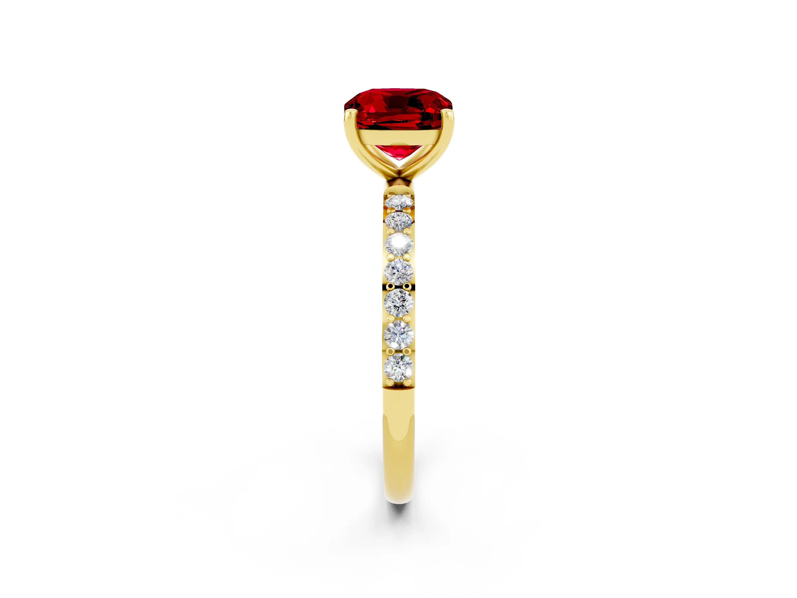 Yellow gold Cushion Cut Diamond Pavé Band with Six-Prong Setting_2