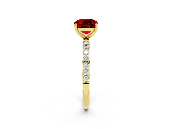 Yellow gold Cushion Cut Diamond Pavé Band with Six-Prong Setting