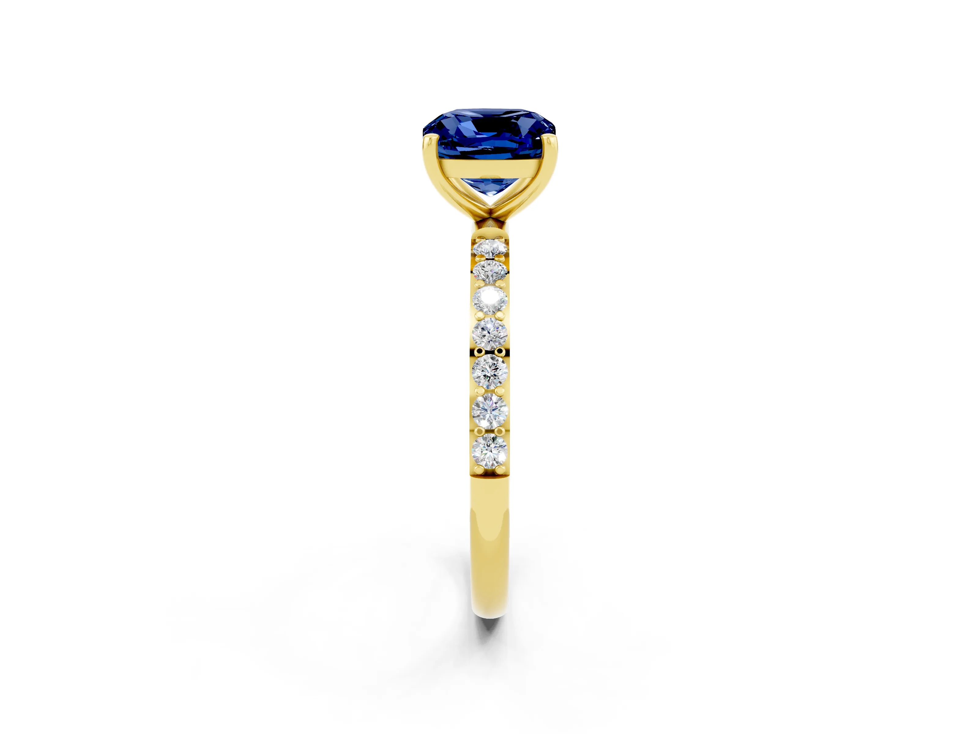 Yellow gold Cushion Cut Diamond Pavé Band with Six-Prong Setting_2