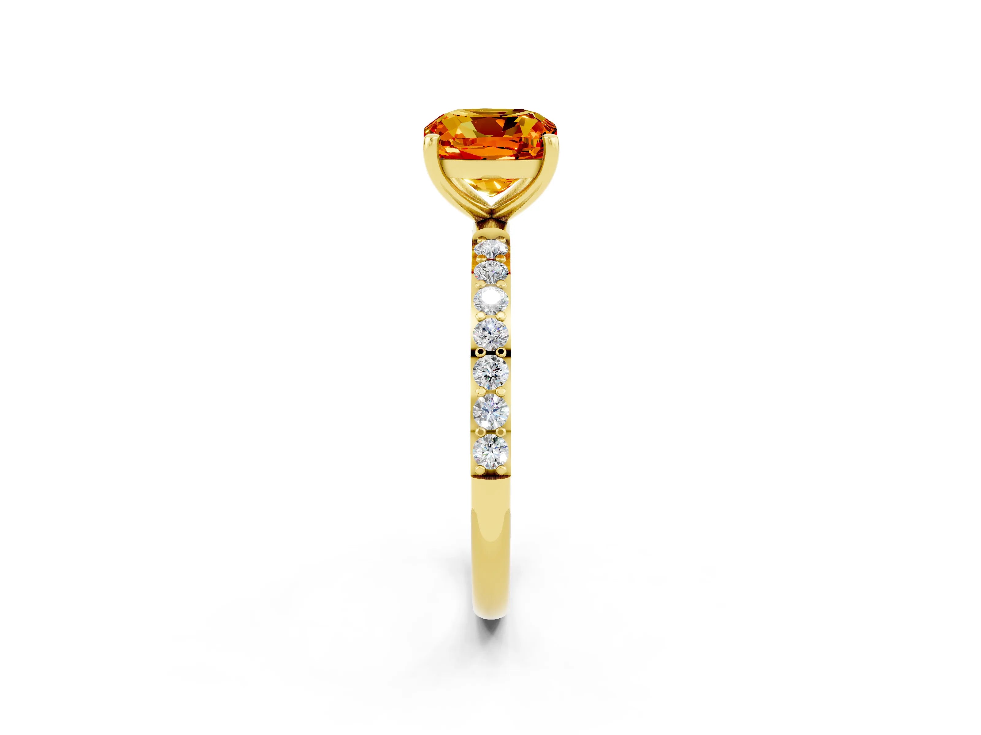 Yellow gold Cushion Cut Diamond Pavé Band with Six-Prong Setting_2