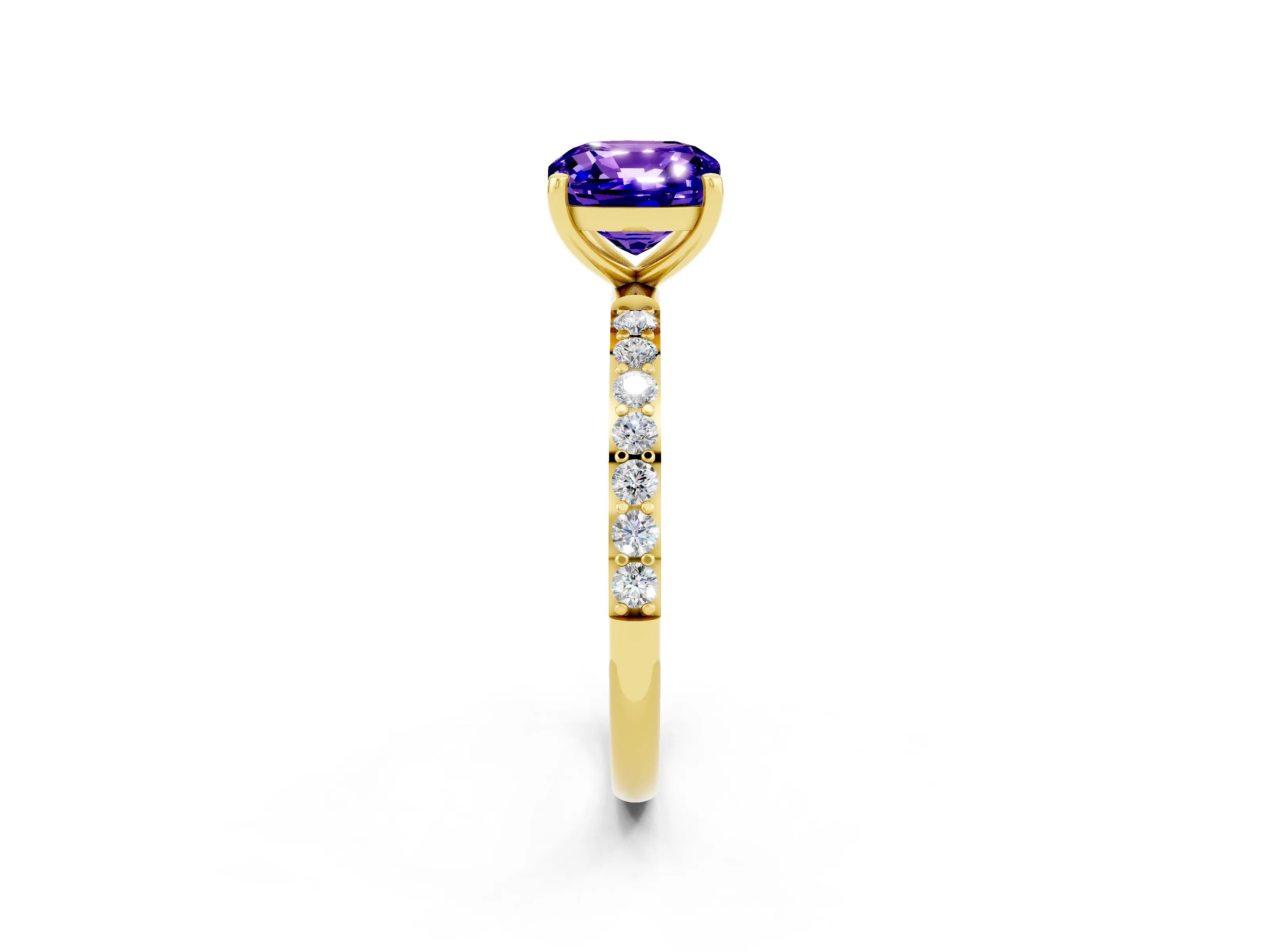 Yellow gold Cushion Cut Diamond Pavé Band with Six-Prong Setting_2