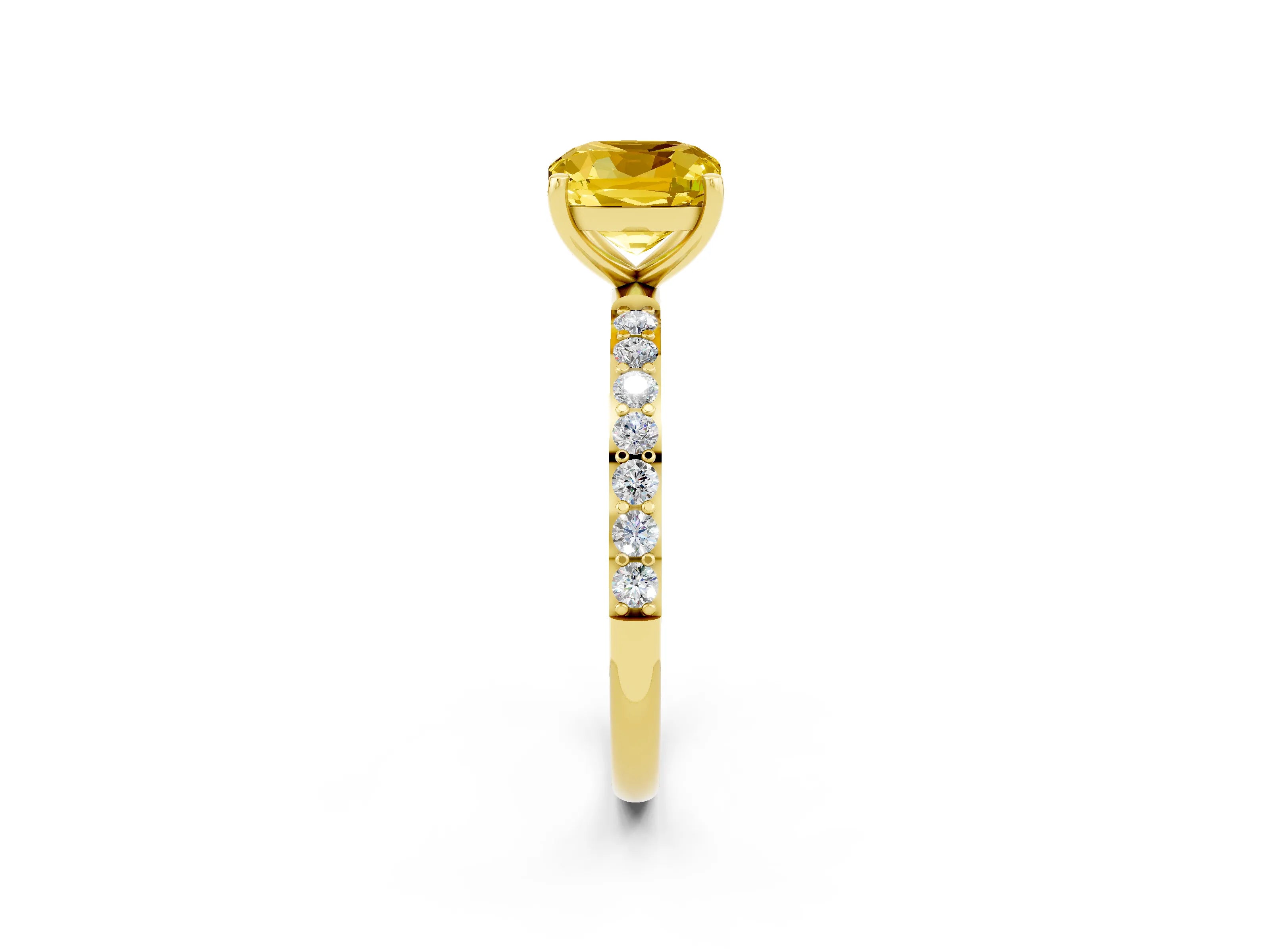 Yellow gold Cushion Cut Diamond Pavé Band with Six-Prong Setting_2