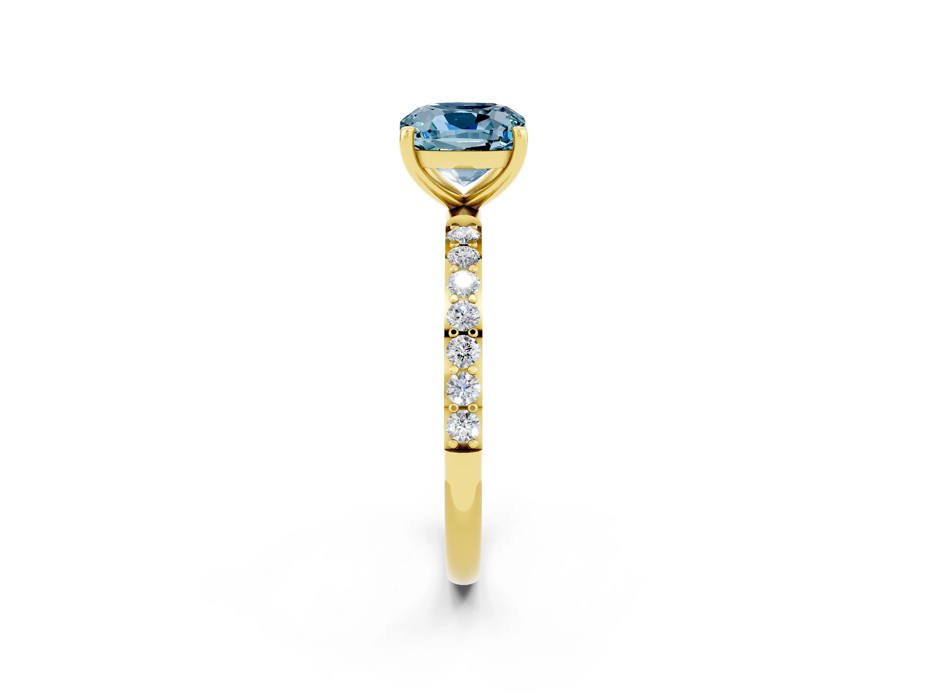 Yellow gold Cushion Cut Diamond Pavé Band with Six-Prong Setting_2