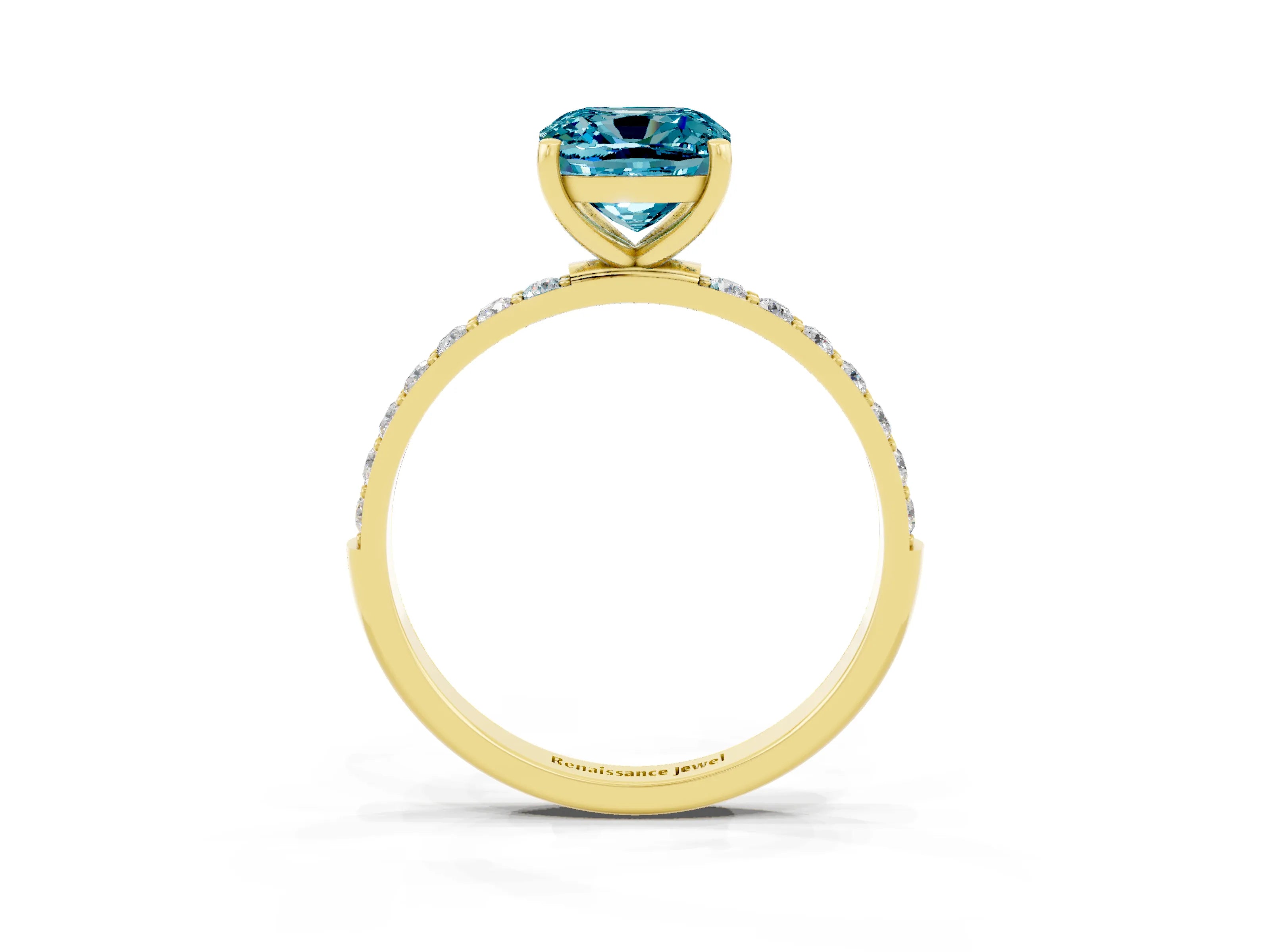 Yellow gold Cushion Cut Diamond Pavé Band with Six-Prong Setting_3