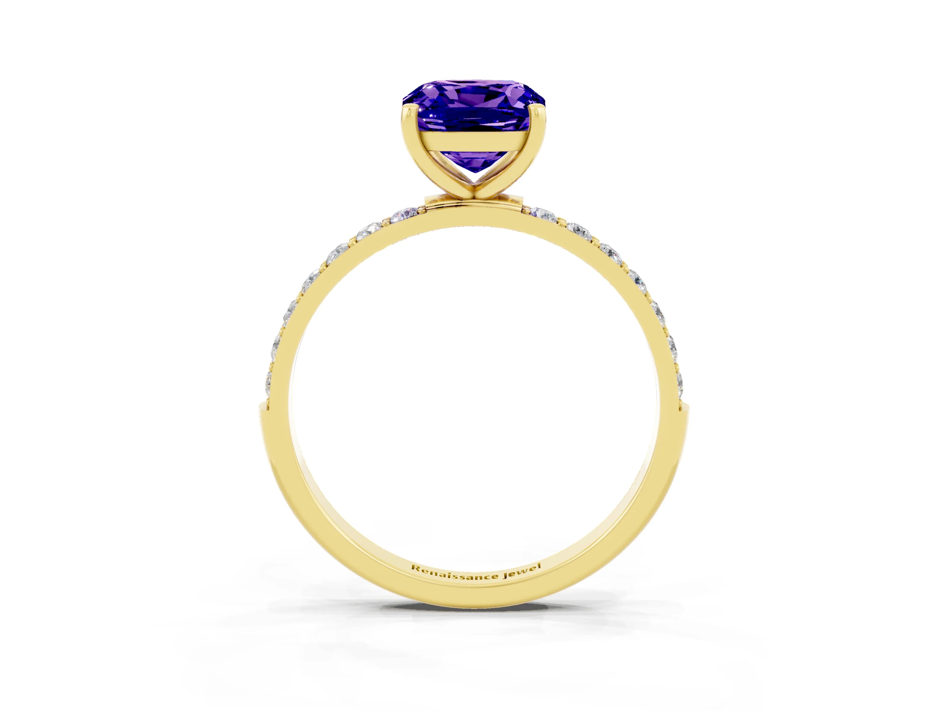 Yellow gold Cushion Cut Diamond Pavé Band with Six-Prong Setting_3