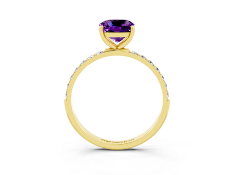 Yellow gold Cushion Cut Diamond Pavé Band with Six-Prong Setting_3