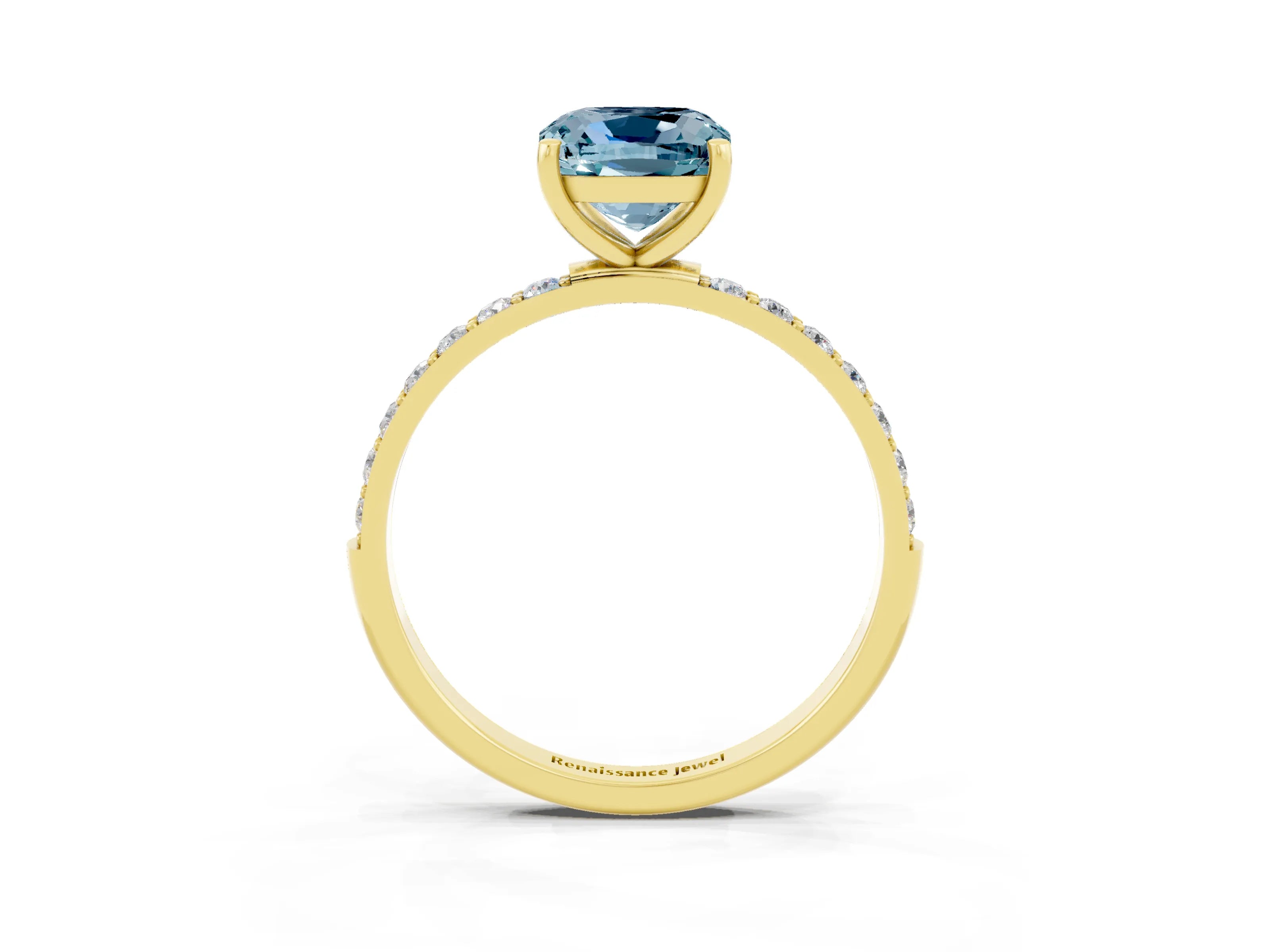 Yellow gold Cushion Cut Diamond Pavé Band with Six-Prong Setting_3